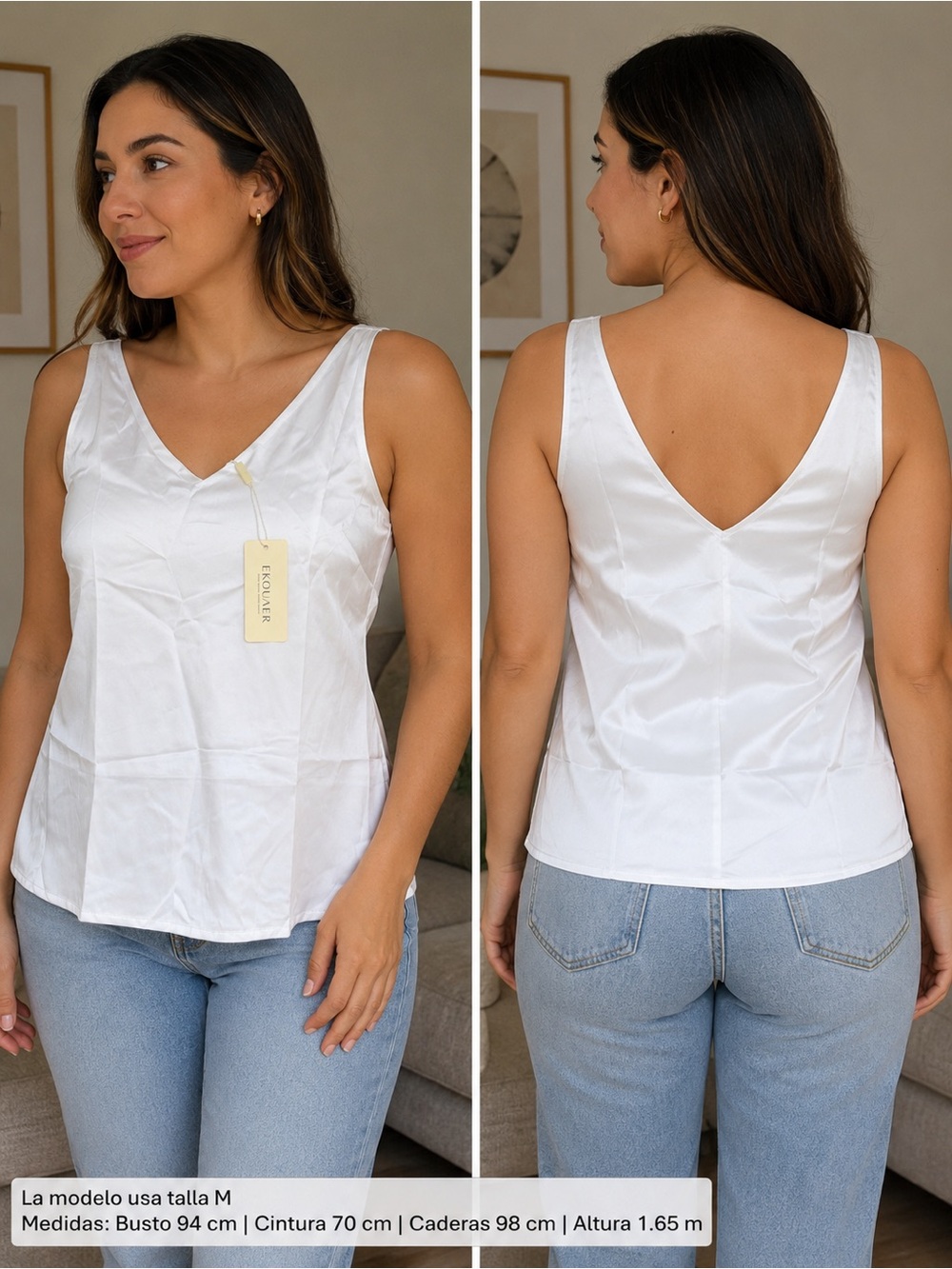 Everyday V-Neck Satin Tank Top - White